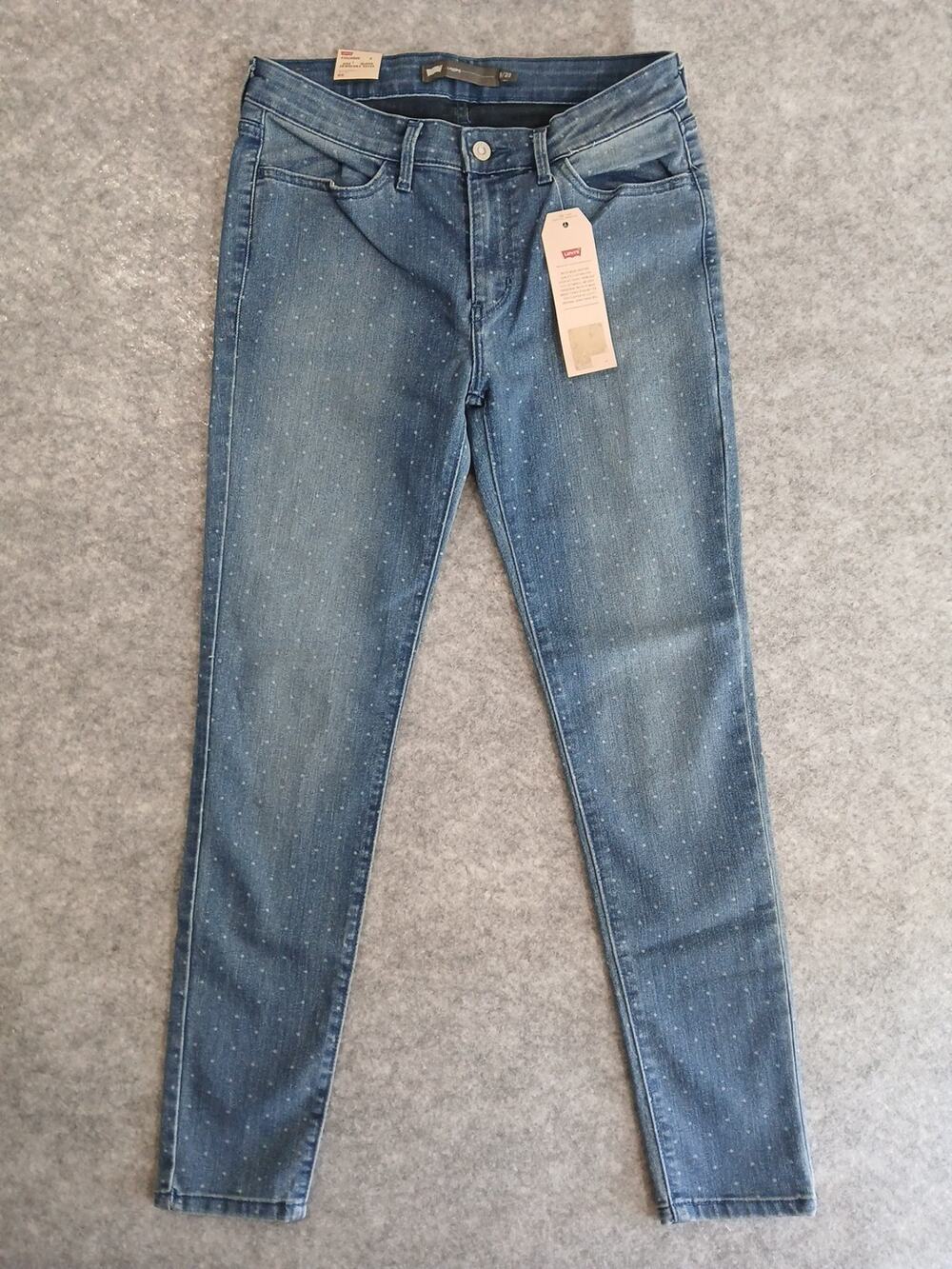 Levi's 535 Jeans Skinny Cropped Legging Mid Rise Women's Blue Size 8 Polka Dot